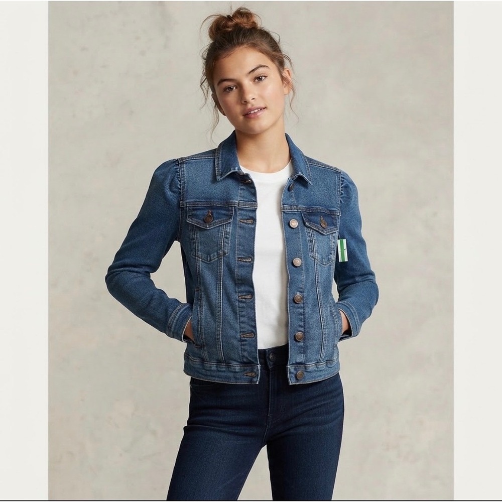 Nordstrom Denim Jacket Women M 8/10 Blue Medium Wash Puff Sleeve NO511273BG NEW